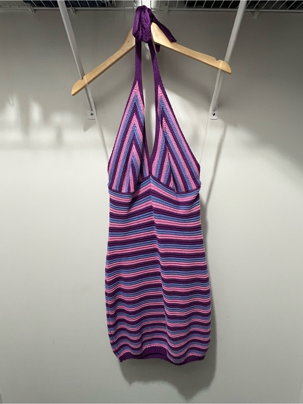wild fable Purple and Pink Striped Halter Knit Dress